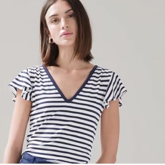 White House Black Market NWTs flutter sleeve striped tee shirt. Size XL - Picture 6 of 6